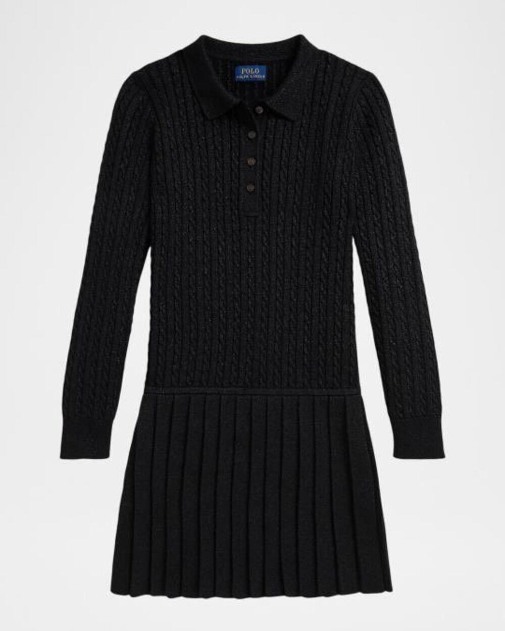 Polo Ralph Lauren Metallic Mini-Cable Rib-Knit Polo Sweater Dress Black 6X
